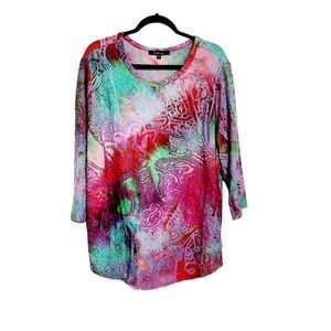 Calessa top multicolor ombre rainbow 3D 3/4 sleeve blouse 3X